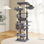 GarveeHome 67 in Cat Tree for Large Cats, Features Scratching Post, Cat Condo, Platforms, Tunnel, Hammock, Food Station & Bowls – Ideal for Indoor Cats, Dark Gray
