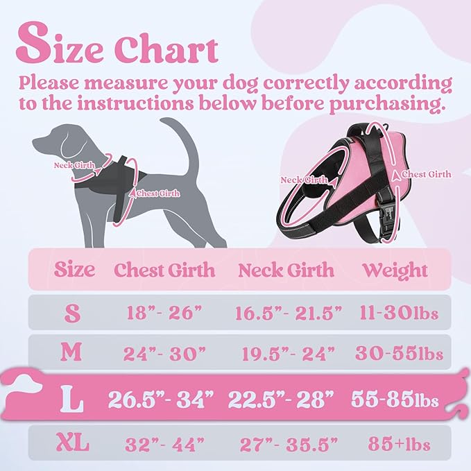 rabbitgoo Dog Harness for Large Dogs, No Pull No Choke Pet Vest, Easy Wearing with One Buckle, Reflective, Adjustable Pet Harness with Molle for Walking, Training, Pink, L