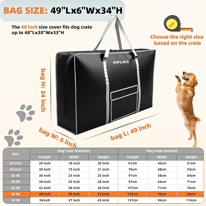 Heavy Duty Dog Crate Bag with Adjustable Shoulder Strap, 1680D Waterproof Storage & Carry Case for Large 48 Inch Collapsible Crates, Playpens, Pet Beds, 100 Lb Capacity.