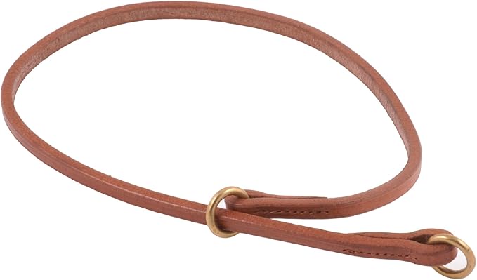 Alvalley Flat Leather Slip Dog Collar - Super Soft Durable Strong Hand Stitched Leather Dog Collar - Suitable for Training & Walking (Tan, 22in Length, 5mm Thickness)