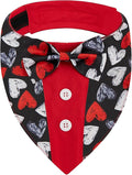 Valentine Dog Tuxedo Bandana with Bow Tie, Adjustable Tuxedo Style Heart Pattern Pet Costume for Dogs, XS to XL