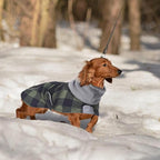 Dachshund Coats Waterproof Suitable for Dachshunds Sausage Weiner Dog Winter Coat Padded Fleece Puppy Snowsuit with Adjustable Bands Reflective Stripe - Plaid Green - S