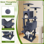 PETSITE 57-inch Modern Cat Tree, Multi-Level Cat Tower with 2 Comfy Condos, Sisal Scratching Posts, Plush Top Perch, Snug Hammock, and Dangling Balls, Ideal for Indoor Cats and Kittens (Dark Grey)