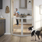 ZJSF Freestanding Foldable Dog Gate for House Extra Wide Wooden Indoor Puppy Gate Stairs Doorways Pet Gate Tall Dog Fence 2 Panels Fence Grey