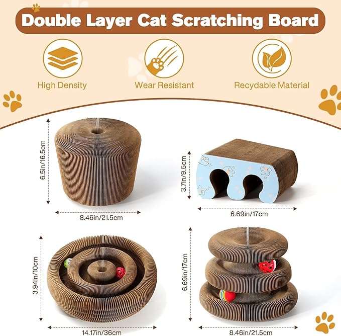 Double Layer Magic Organ Cat Scratcher Board with 4 Interactive Balls, Foldable Scratching Pad for Indoor Cats, Magnetic Interactive Organ Toy, Portable Cat Toys for Apartment, Travel, New Owner