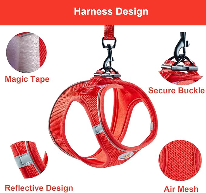 Hipubby Dog Harness and Leash Set, No Pull Soft Mesh Puppy Harness for Small Medium Dogs, Cats - Step in Reflective Breathable Lightweight Vest Harness for Walking, Training - Red, XS