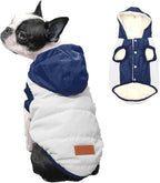 Fleece Lining Extra Warm Dog Hoodie in Winter for Medium Dogs Jacket Pet Coats with Hooded,Beige and Blue L