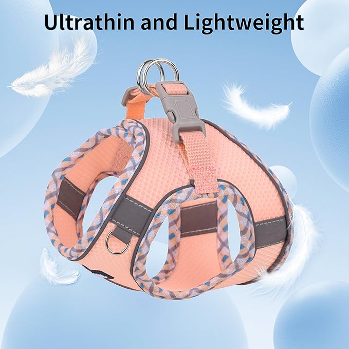 AIITLE Small Dog Harness - Breathable Double-Layer Jacquard No-Choke Vest, Durable Anti-Tear Fabric with Reflective Trim - Perfect for Running, Parties, Daily Walks (Pink, XS)