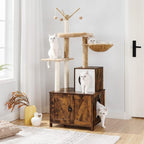 HOOBRO Cat Tree with Litter Box Enclosure for Indoor, Wooden Cat Condo with Scratching Posts, Hidden Litter Box Furniture, All-in-One Cat House, Rustic Brown FG15MZ03