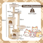 PETSITE 60-inch Wooden Cat Tree, Multi-Level Modern Cat Tower with Sisal Scratching Posts, Double Condos, Padded Cozy Top Perch, Multiple Jumping Platforms, and Hanging Ball, Ideal for Indoor Cats