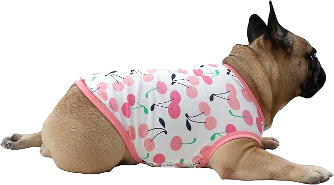 iChoue 100% Breathable Cotton French Bulldog Halloween Cartoon T Shirts Cute Clothes for Medium Dogs Vest Tank Tops Frenchie English Boston Terrier Pitbull Cherry - Large Plus