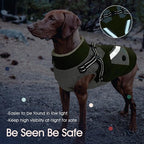 IECOii Dog Jacket Winter Harness Built in -Green,XXXLarge- Zip Up Dog Coat Winter Clothes for Large Dogs Waterproof, Dogs Snowsuit Snow Jacket D-Rring Labrador German Shepherd Doberman Rottweiler