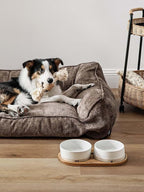 LE TAUCI PET Ceramic Dog Bowls for Medium Small Dogs - 3.2 Cup Medium Dog Food and Water Bowls with Acacia Wood Tray, Dual Food and Water Bowls with Weighted Non-Slip Base