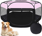 Dog Cat Playpen,Portable Pet Puppy Playpen,Rabbit Puppy Dog Play Pen for Indoors,Dogs Tent for Indoor Cats,Kitten Playpen,Collapsible Small Cats Crate Cage for Small Dogs with Carrying Case(Pink, M)