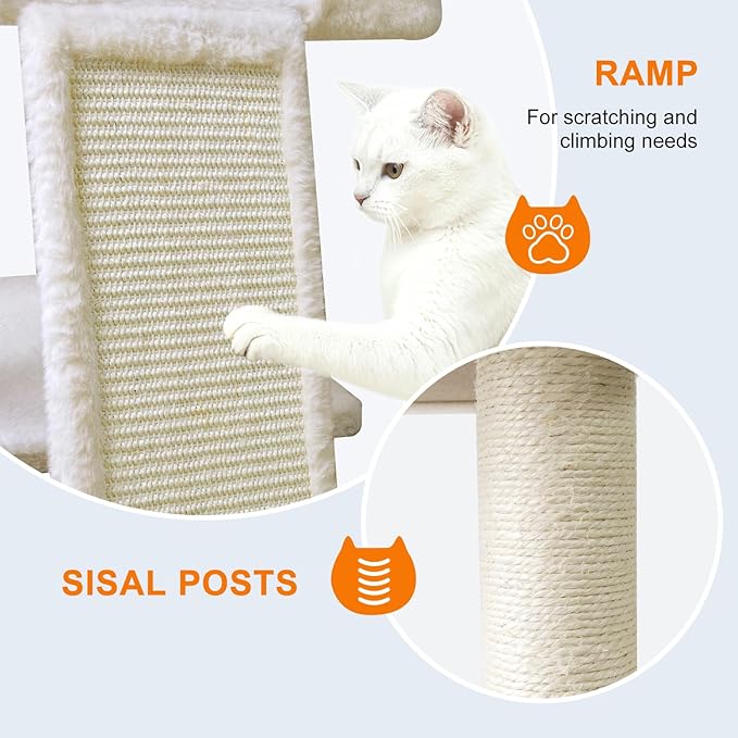 82" Tall Cat Tree,Giant Cat Tree for Indoor Cats Large Adult, Heavy Duty Cat Tree Tower, Extra Large Cat Trees with Scratching Posts, Cat Condos, Hammock,Top Perch,Ramp (Beige)