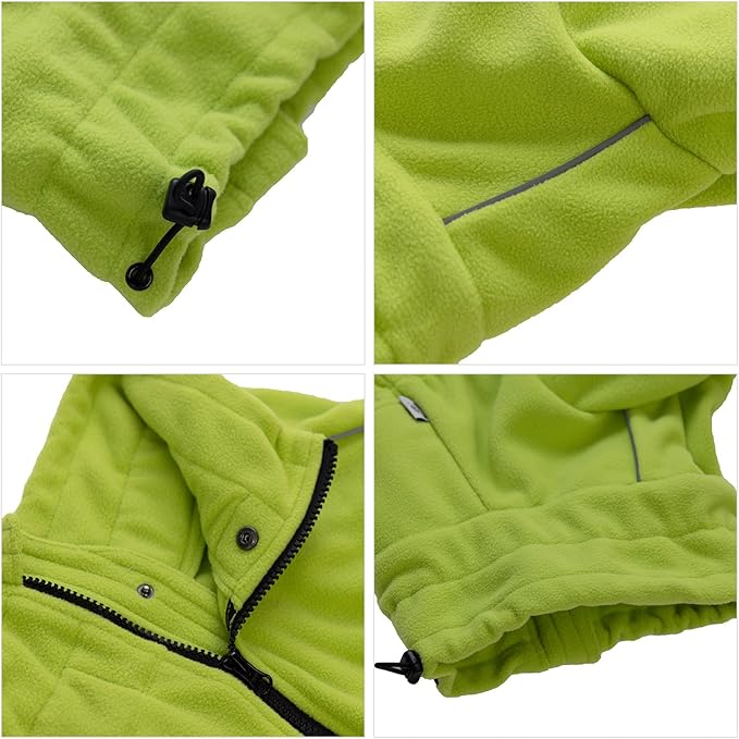 Warm Fleece Dog Winter Coat, Windproof Jacket for Small to XXL Dogs, Zippered Closure - Green
