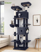 Globlazer Heavy Duty Cat Tree Tower 80in Tall Extra Large Cat Tree Tower for Multiple Indoor Cats Large Adult with Scratching Posts, 2 Spacious Condos, Padded Perches, Soft Hammock, S80B, Dark Grey