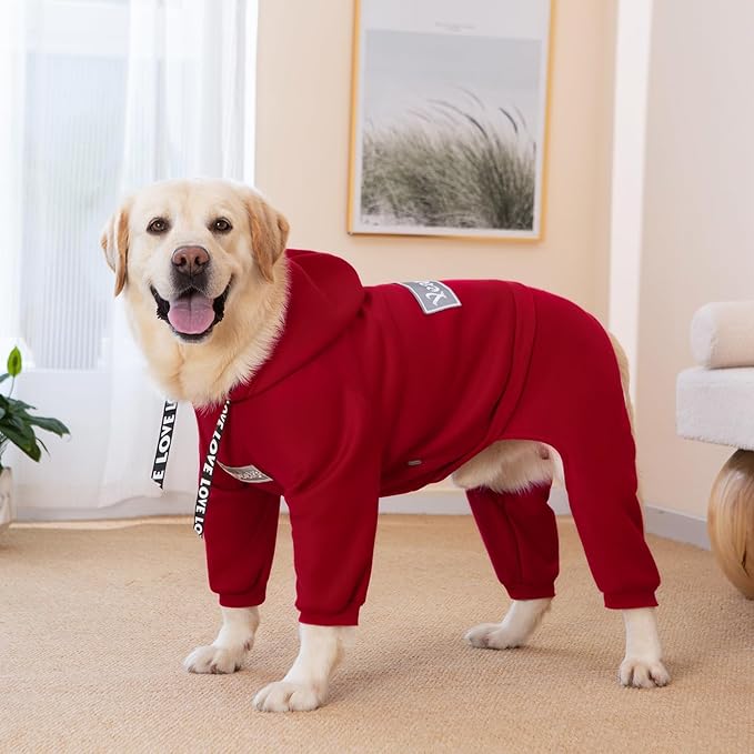 Dog Hoodies Winter Coat for Large Medium Dogs, Pullover 10 Legs Warm Coat Hooded Sweatshirt, Fleece Hoodie for Cold Weather (Red, 2X-Large)