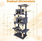 PETSITE 70-inch Tall Cat Tree, Modern Multi-Level Cat Tower with 2 Comfy Condos, Sisal Scratching Posts, Snug Hammock, and Dangling Ball, Ideal for Indoor Cats and Kittens (Dark Grey)