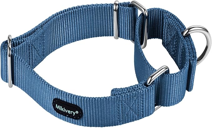 Mikivery Martingale Dog Collar Nylon Adjustable and Safety Training Colourful Comfortable Metal Buckle Pet Collars for Small Medium and Large Dogs(Haze,L)