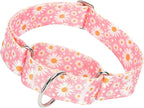 Wide Martingale Collar for Dogs -1.5 Inch Dog Training Collar - Big, & Thick Dog Collar - Escape-Proof, Durable and Comfortable - pink Daisy M