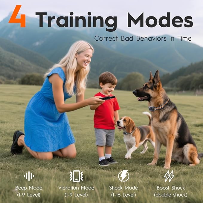 Shock Collar for Dogs 3 Dog Shock Collar with Remote Control with 4 Training Modes,Rechargeable Dog Training Collar Electric Collar for Small Medium Large Dogs (15-120Lbs) with Flash Light