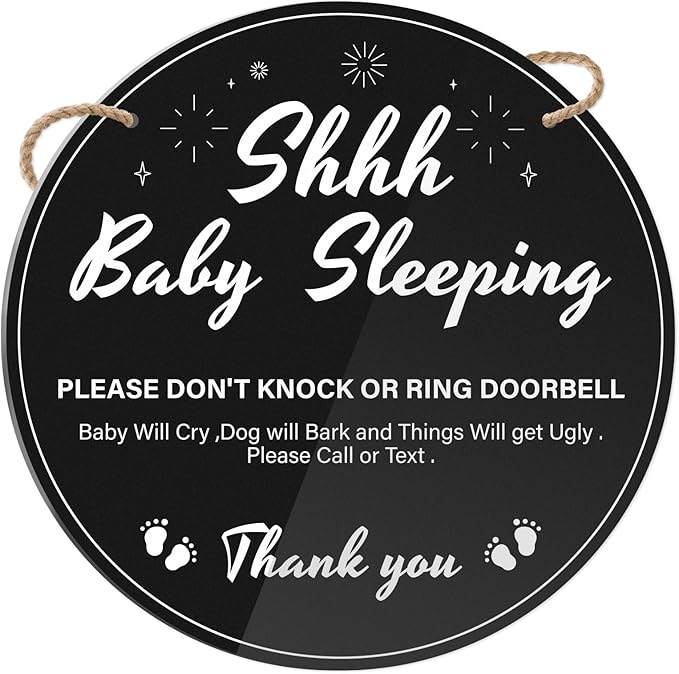 Shhh Baby Sleeping Sign for Front Door 9 inch Durable Acrylic Do Not Knock or Ring Doorbell Sign with Rope No Knocking Door Signs for New Parents Homes with Pets Nap Time Nurseries