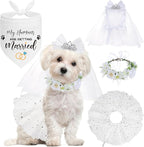 SCENEREAL Small Dog Wedding Dress 4-Piece Set with Tutu Skirt, Bow Veil, Flower Collar and Bandana, My Humans are Getting Married for Small Dogs Cats