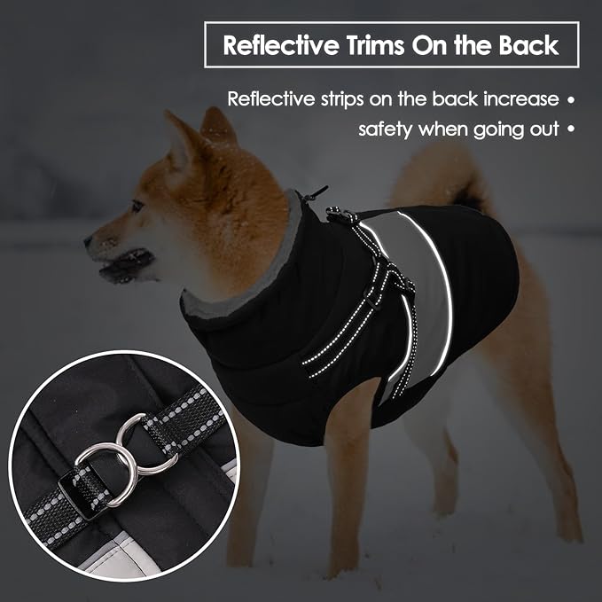 SUNFURA Small Dog Coat with Harness Built in, Warm Dog Jacket Winter with Zipper On Back, Waterproof Pet Snow Jacket Snowsuit Pet Sweater Clothes for Schnauzer, Yorkshire Terrier, Black S
