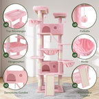 MUTICOR 81 inches Multi-Level Tall Cat Tree Tower for Indoor Kitties/Large Climbing Tree House for Big Feline/Condo/Sisal Scratching Posts/Plush Perches Platforms/Basket Hammock/Pink