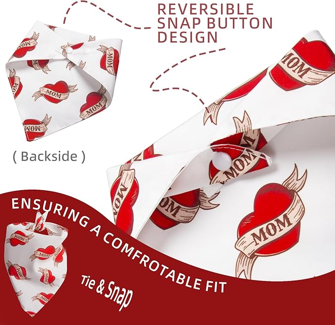 Dog Bandanas for Valentine's Day - Love Mom - Holiday Costume Mother’s Day Pet Scarf with Snap Button for Large & Extra Large Breeds 75lbs+