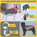 SlowTon Dog Winter Coat, Windproof 3 Layers Thick Warm Fleece Lining Dog Jacket for Cold Weather, Reflective Dogs Apparel with Leash Opening for Medium Large Dogs(Fuchsia,3XL)