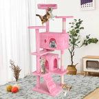 Cat Tree 70 Inches Cat Tower for Indoor Cats Multi-Level Cat Condo with Litter Box Enclosure,Scratching Posts for Indoor Cats (Pink)