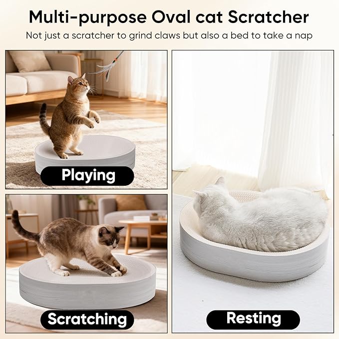 NATUYA Oval Cat Scratcher Bed, Modern Cat Scratching Bowl Bed, Durable Kittens Scratching Board Corrugated Lounge, Furniture Protector