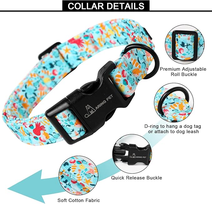 ARING PET Summer Dog Collar, Cute Blue Submarine World Doggy Collars for Puppy Small Medium Large Boy Girl Dogs Pet, for Daily Photos Outdoor Beach Walking Picnic, S