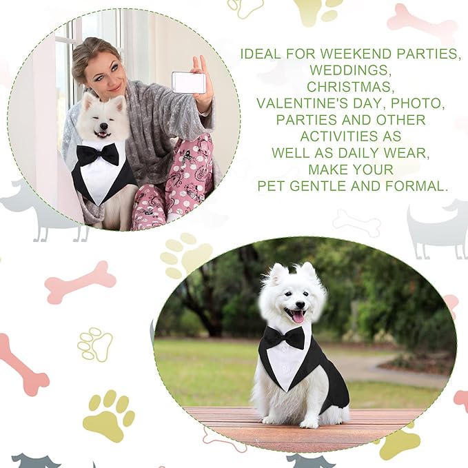 Weewooday Dog Tuxedo and Bandana Set Dogs Formal Tuxedo Pet Wedding Party Suit Wedding Bow Tie Shirt for Birthday Costumes(Cute Style,Large)