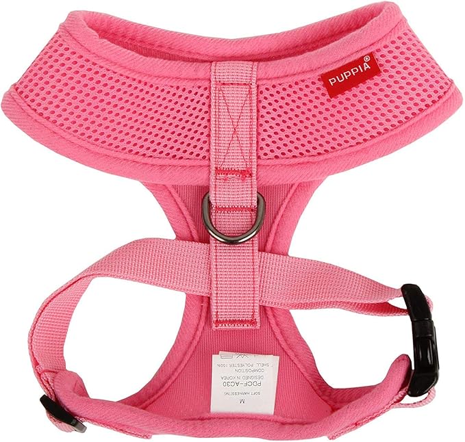Puppia Soft Dog Harness No Choke Over-The-Head Triple Layered Breathable Mesh Adjustable Chest Belt and Quick-Release Buckle, Pink, X-Small