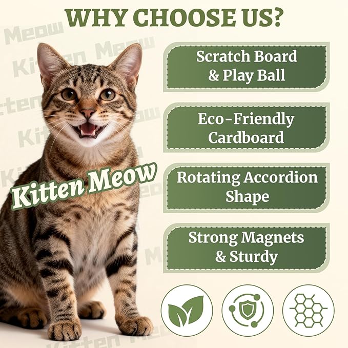 1 Pack Cat Scratcher Toy with Balls Bells, Magic Organ Foldable Cat Scratching Board for Kitten, Interactive Toys for Indoor Adult Cats Exercise Anxiety Relief, Auburn