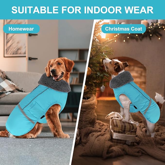 Doglay Dog Coat, Waterproof Dog Jacket Pet Winter Coat for Cold Weather with Thicken Furry Collar, Reflective Puppy Winter Jacket Warm Fleece Lining for Small Medium Large Pets