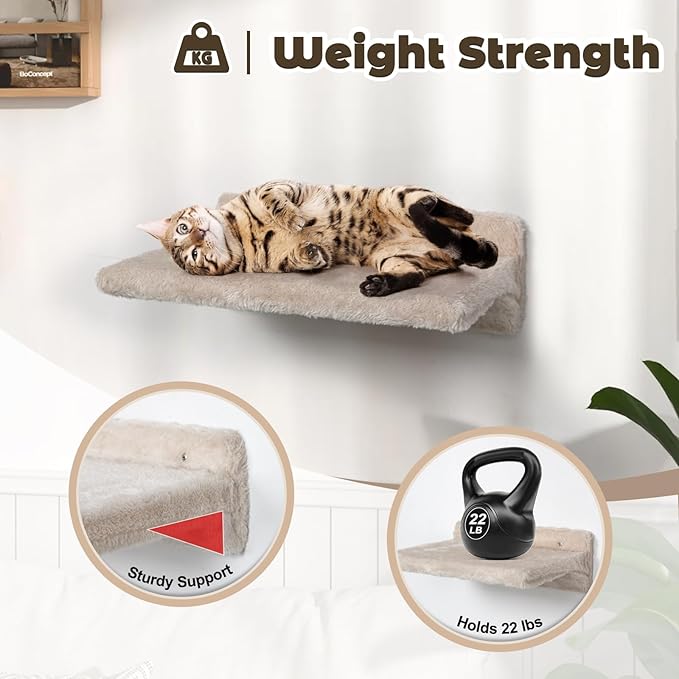 Cat Wall Shelves - 5 Pcs Wall-Mounted Cat Shelves for Wall, Including 2 Steps, 1 Perches, 1 Hammock, 1 Sisal Scratcher Post, DIY Playground for Large Cats