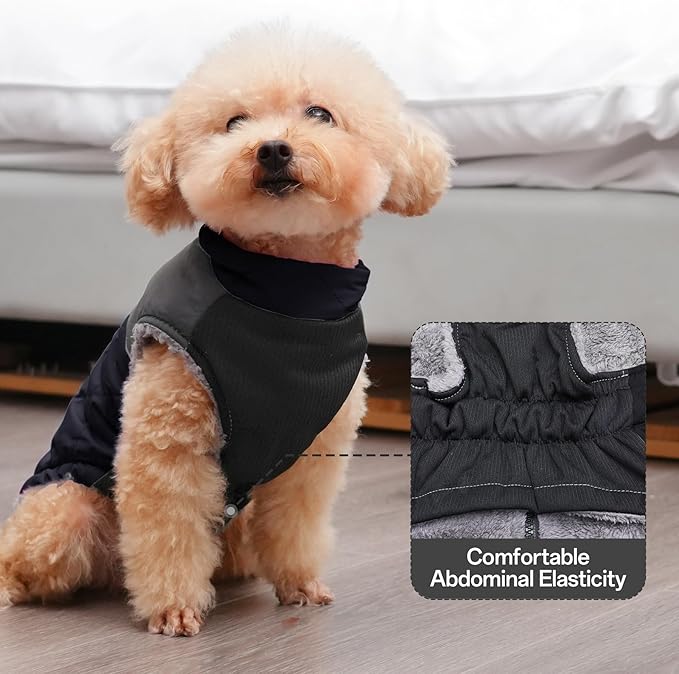 Warm Fleece Dog Coats for Medium Dogs,D-Rings Waterproof Puppy Jacket for Cold Winter,Black XL