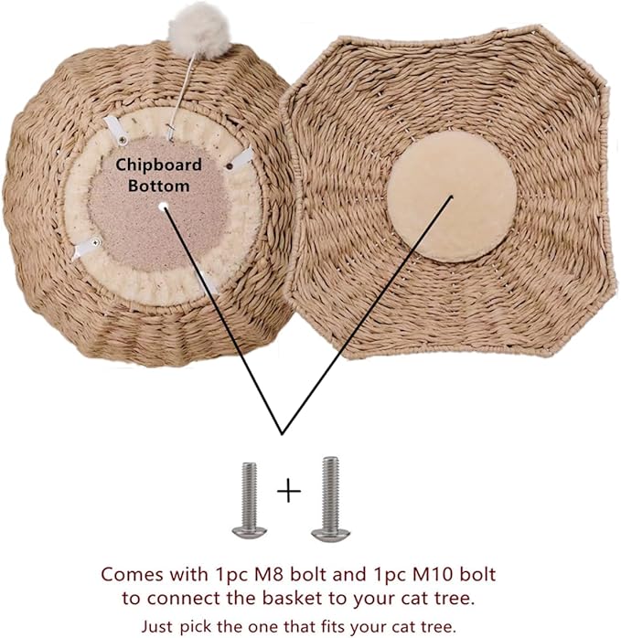 SHENGOCASE 2-Pack 18" Large Cat Tower Tree Add ons Accessories Replacement Part Basket Bed, Handwoven Wicker Rattan Nest Bowl with Soft Cushion