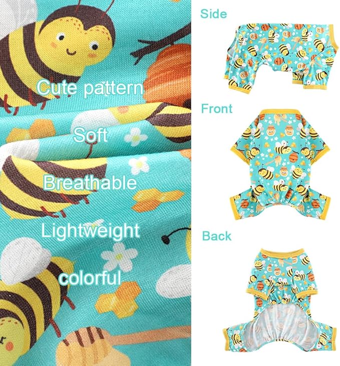 Dog Pajamas Pjs Spring Summer Dog Clothes for Small Dogs Girl Boy, Soft Stretchy Tiny Chihuahua Yorkie Puppy Clothes Doggie Onesies Cat Pet Jammies Outfit, Green Bee, XL
