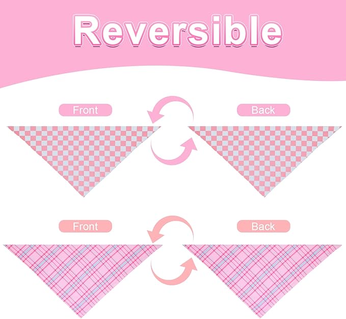 Dog Bandana Girl Small 2PCS, Pink Spring Scarf, Durable Triangle Reversible Bibs Handkerchief for Puppy Pet