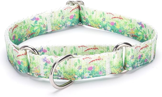Martingale Dog Collars - Flower Multicolor Cute Patterns, Adjustable Nylon Training Dog Collar Suitable for Boy and Girl Dogs Medium Large Dogs (L, Green1)