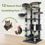 78.8" Large Cat Tree Tower for Indoor Kitties, Multi-Level Furniture Activity Center for Tall Cat Condo with Cozy Perches,Sisal Scratching Posts,Hammock and Basket (78.8 inch Dark Gray)