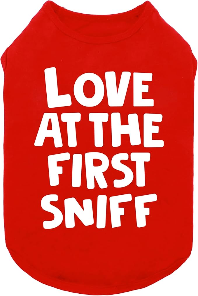 Fitwarm Love at The First Sniff Dog Shirt, Dog Valentines Outfit, Summer Dog Clothes for Small Dogs Boy Girl, Funny Dog Tshirt, Lightweight Breathable Cotton, Pet Cat Outfit, Red, Medium