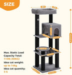 PEQULTI 57.9'' Cat Tree, Multi-Level Tower with Large Top Perch, Thick Scratching Posts and Hammock for Large Indoor Cats up to 20 lbs, Black