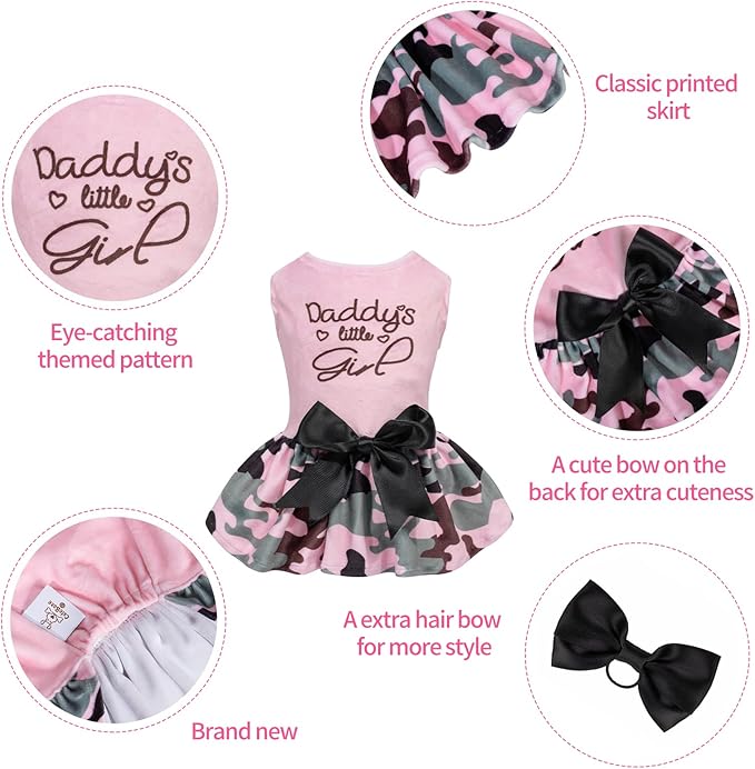 CuteBone Daddy's Little Girl Dog Dress for Small Dogs Pink Skirt Puppy Velvet Dresses Dog Clothes CVA21XS-D