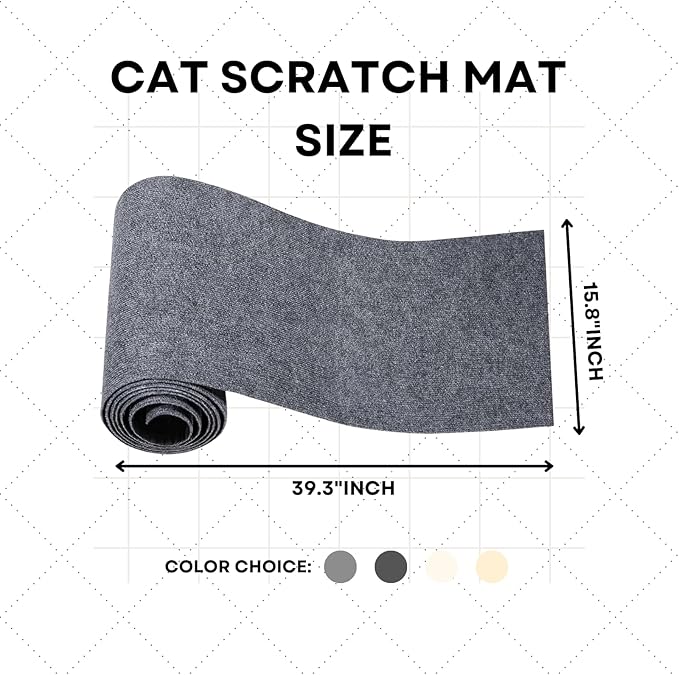 Cat Scratch Mat,Furniture Protector, 39.3"x15.8" Trimmable Self-Adhesive Cats Scratch Carpet, DIY Climb Cat Scratch Mat for Couch Furniture or Wall Protector (Dark Grey)